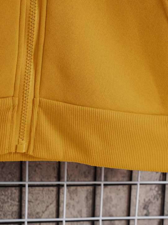 Men Zip Up Drawstring Thermal Hoodie