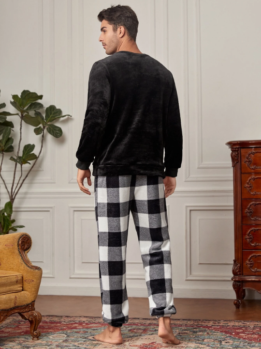 Men Buffalo Plaid Patched Pocket PJ Set