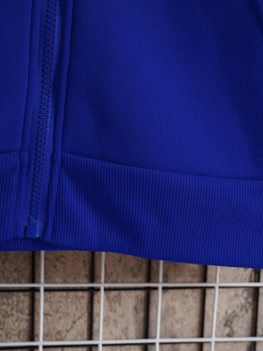 Men Zip Up Drawstring Thermal Hoodie