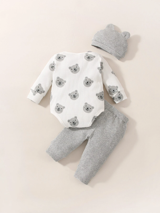 Newborn Baby Boy Cartoon Graphic Bodysuit & Pants & Hat