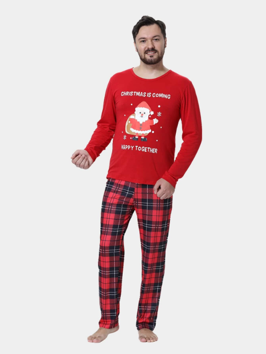 Men 1pc Christmas Print Sleep Top & 1pc Plaid Sleep Pants