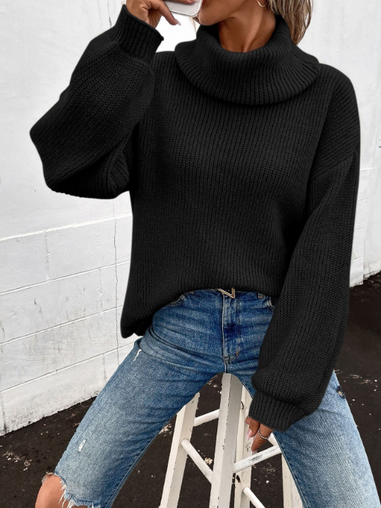 LUNE Turtleneck Bishop Sleeve Ribbed Knit Sweater