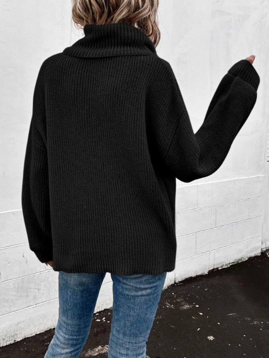 LUNE Turtleneck Bishop Sleeve Ribbed Knit Sweater