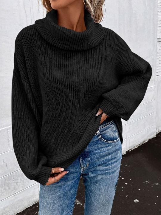 LUNE Turtleneck Bishop Sleeve Ribbed Knit Sweater