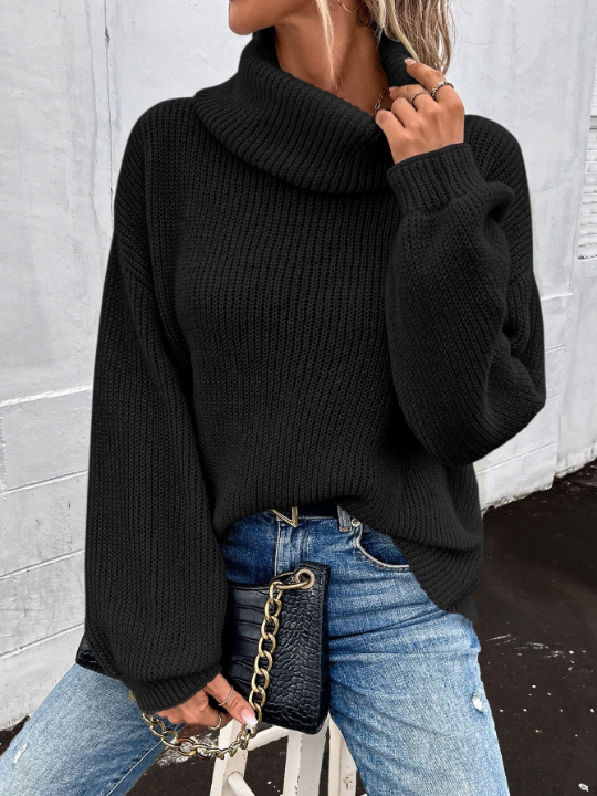 LUNE Turtleneck Bishop Sleeve Ribbed Knit Sweater