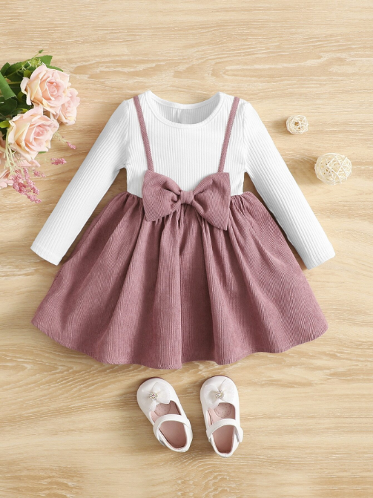 Baby Girl 2 In 1 Front Bow Dress Is Comfortable, Cute And Sweet, Suitable For Summer