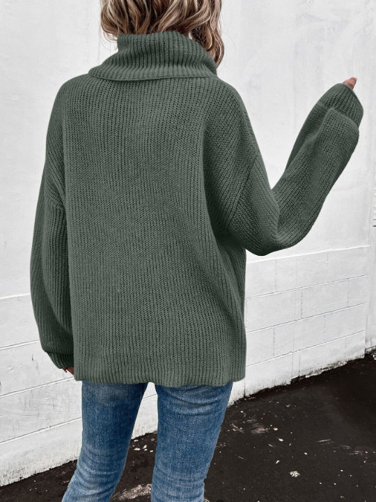 LUNE Turtleneck Bishop Sleeve Ribbed Knit Sweater