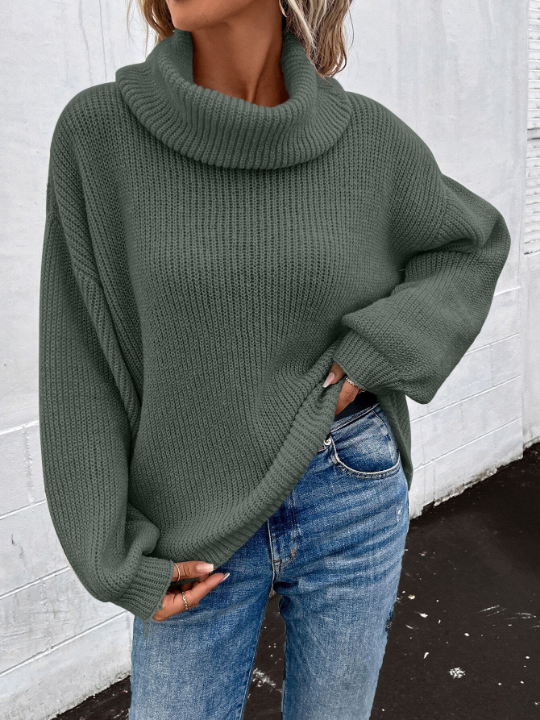 LUNE Turtleneck Bishop Sleeve Ribbed Knit Sweater