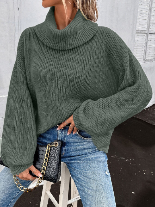 LUNE Turtleneck Bishop Sleeve Ribbed Knit Sweater