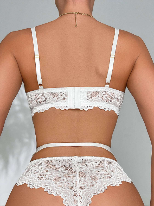 Classic Sexy 4pack Floral Lace Cut Out Rhinestone Detail Underwire Lingerie Set