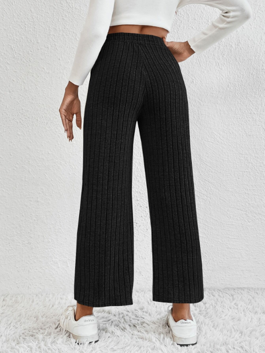 EZwear Spring Black Y2k Knot Waist Cropped Wide Leg Pants