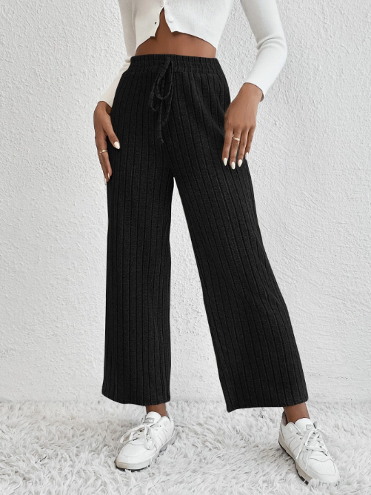 EZwear Spring Black Y2k Knot Waist Cropped Wide Leg Pants