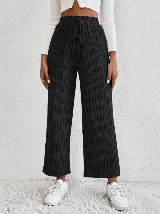 EZwear Spring Black Y2k Knot Waist Cropped Wide Leg Pants