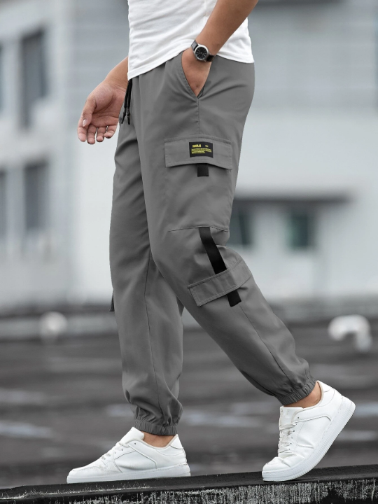 Manfinity Homme Patch Detail Drawstring Waist Loose Men's Cargo Pants