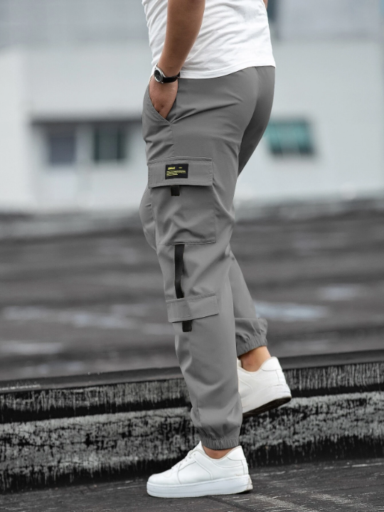 Manfinity Homme Patch Detail Drawstring Waist Loose Men's Cargo Pants