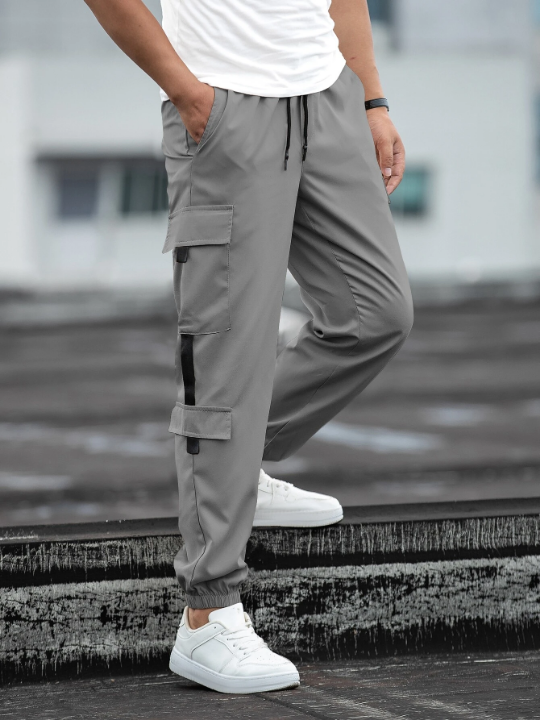 Manfinity Homme Patch Detail Drawstring Waist Loose Men's Cargo Pants