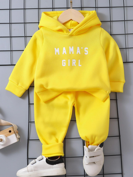 Baby Girl Slogan Graphic Thermal Hoodie & Sweatpants