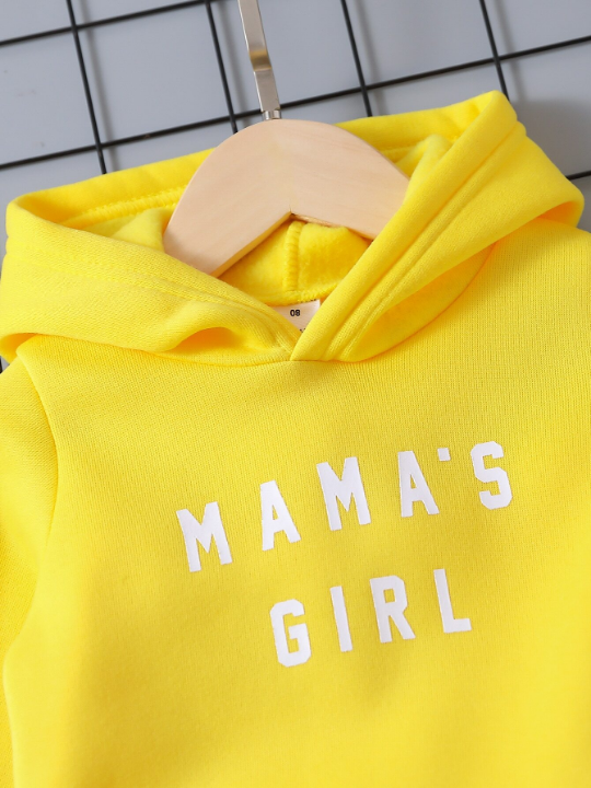 Baby Girl Slogan Graphic Thermal Hoodie & Sweatpants