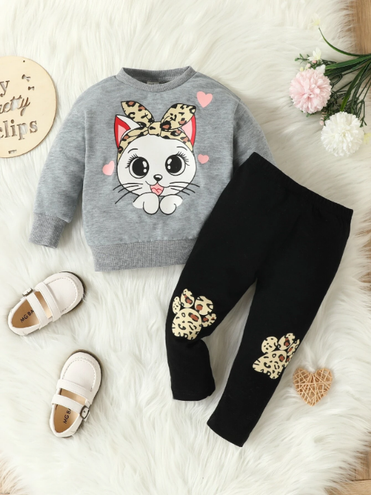 Baby Girl Cartoon Graphic Sweatshirt & Leggings