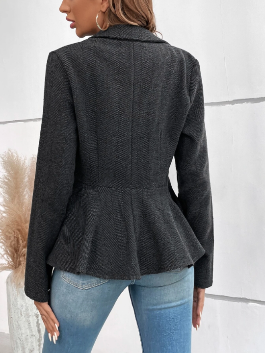 Herringbone Peplum Hem Coat