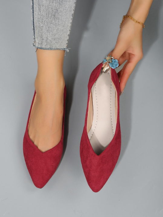 Faux Suede Point Toe Ballet Flats