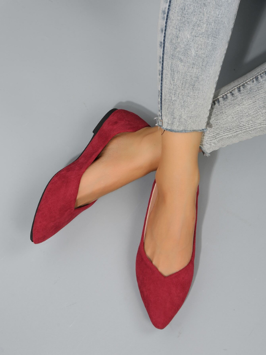 Faux Suede Point Toe Ballet Flats