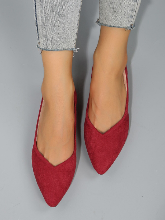 Faux Suede Point Toe Ballet Flats