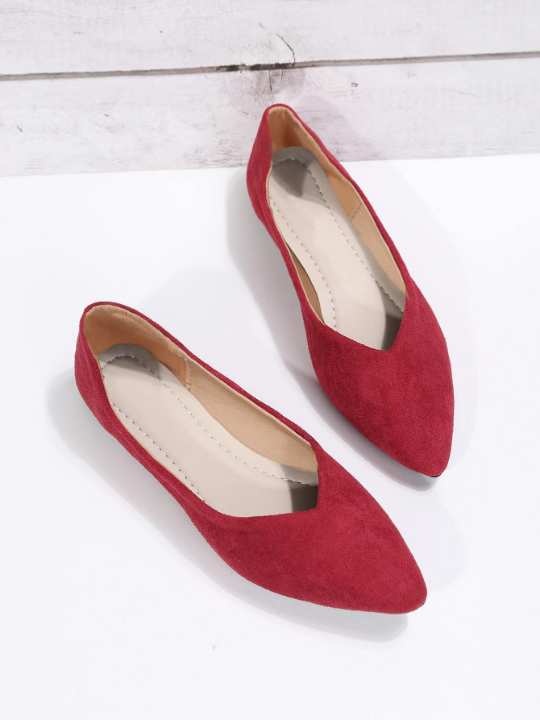 Faux Suede Point Toe Ballet Flats