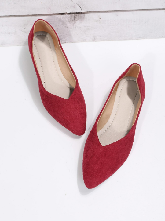 Faux Suede Point Toe Ballet Flats