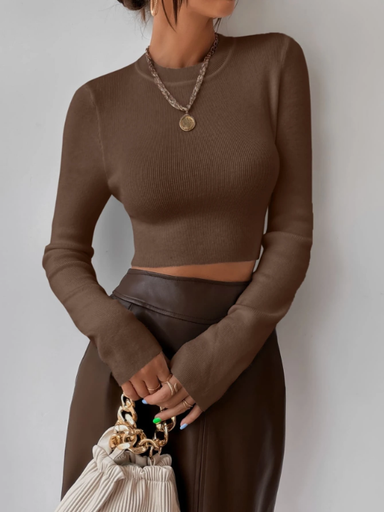 Frenchy Solid Ribbed Knit Crop Sweater