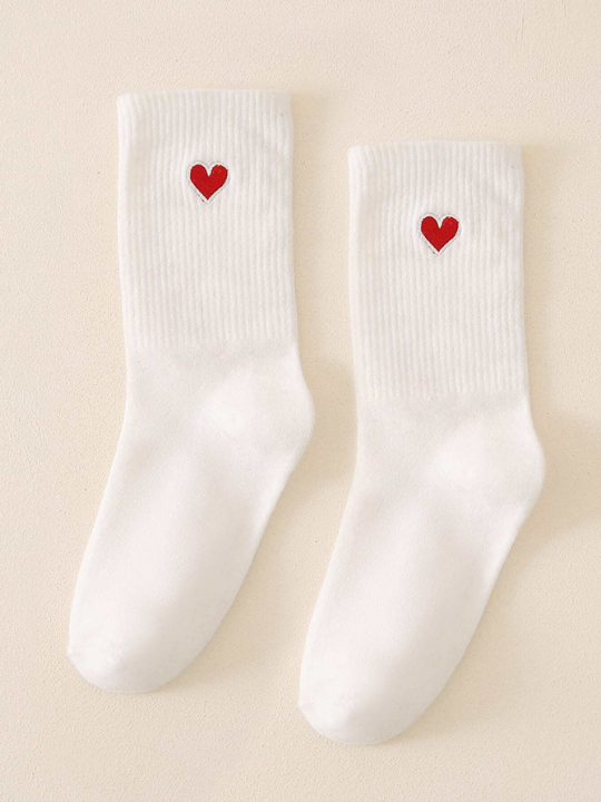 Men Heart Print Crew Socks