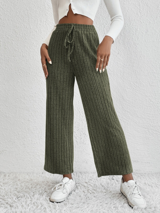 EZwear Knot Waist Cropped Wide Leg Pants