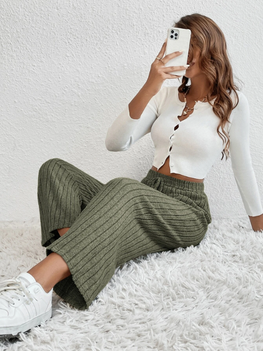 EZwear Knot Waist Cropped Wide Leg Pants