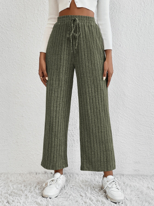 EZwear Knot Waist Cropped Wide Leg Pants