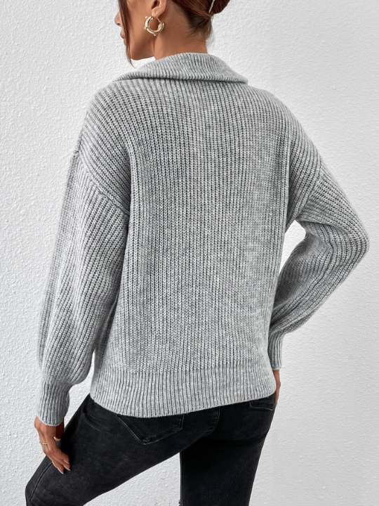 Frenchy Quarter Zip Drop Shoulder Jacquard Grain Sweater