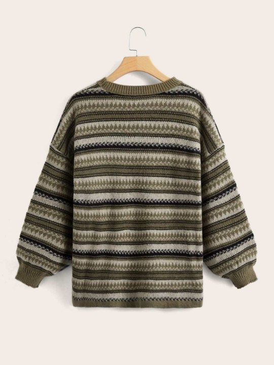 ROMWE Academia Striped Pattern Drop Shoulder Sweater