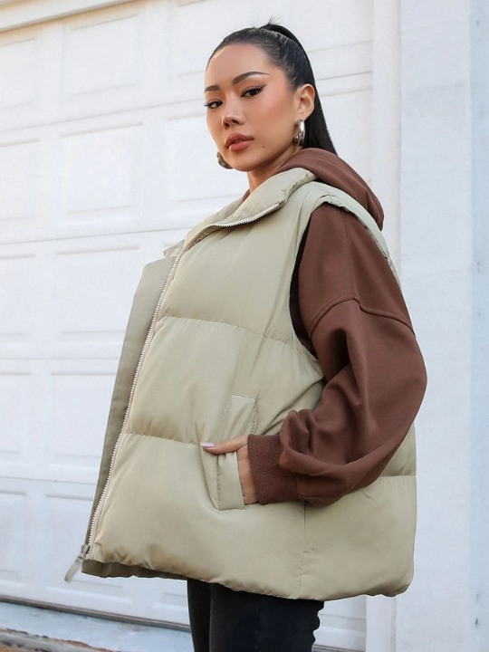 DAZY Zip Up Puffer Vest Pockets Coat