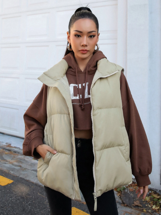 DAZY Zip Up Puffer Vest Pockets Coat