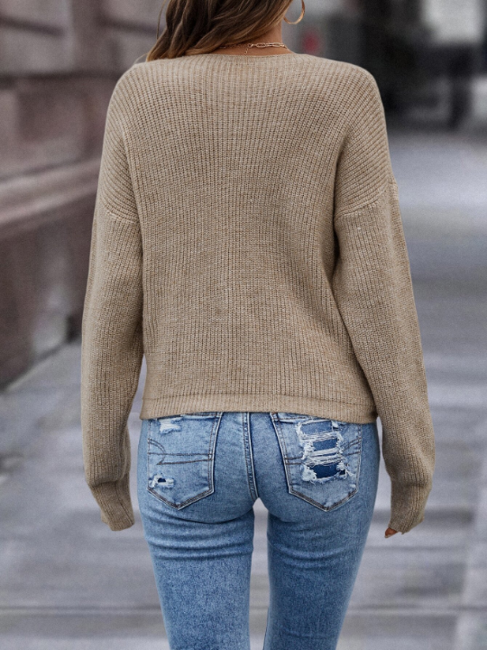 LUNE Solid Crossover Drop Shoulder Sweater