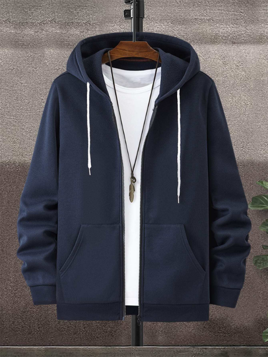 Manfinity Hypemode Men Zip Up Drawstring Thermal Lined Hoodie Without Tee