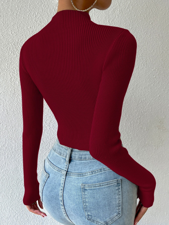 Essnce Mock Neck Rib-knit Crop Sweater