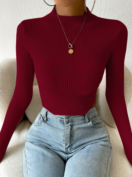 Essnce Mock Neck Rib-knit Crop Sweater