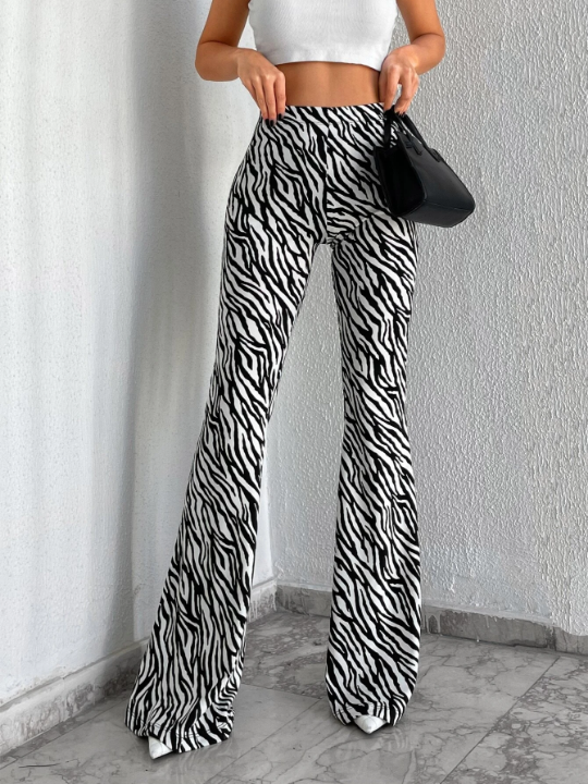 Zebra Striped Flare Leg Pants