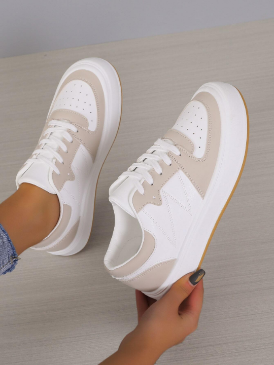 Women's Casual Sports Shoes, Fashionable Sneakers With Thick Soles, Low-cut Lace-up White Shoes, Suitable For Any Season