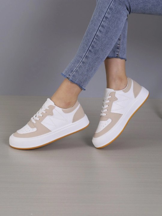 Women's Casual Sports Shoes, Fashionable Sneakers With Thick Soles, Low-cut Lace-up White Shoes, Suitable For Any Season