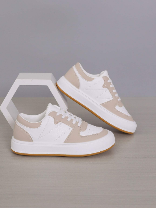 Women's Casual Sports Shoes, Fashionable Sneakers With Thick Soles, Low-cut Lace-up White Shoes, Suitable For Any Season