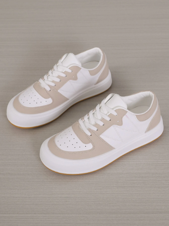 Women's Casual Sports Shoes, Fashionable Sneakers With Thick Soles, Low-cut Lace-up White Shoes, Suitable For Any Season