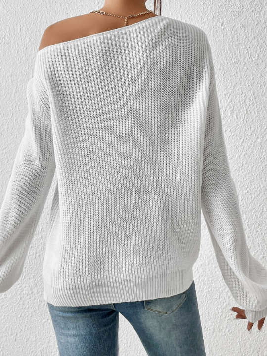 Essnce Asymmetric Neck Lantern Sleeve Sweater