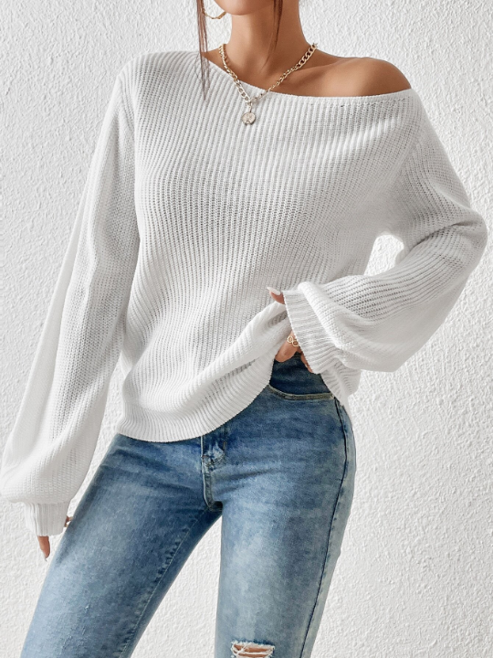 Essnce Asymmetric Neck Lantern Sleeve Sweater