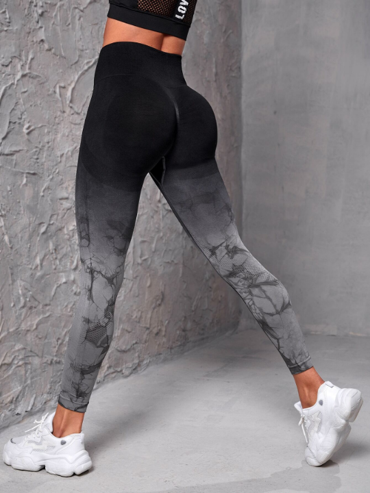 Sport Seamluxe Ombre & Random Print Yoga Leggings Seamless High Stretch Tummy Control Sports Tights